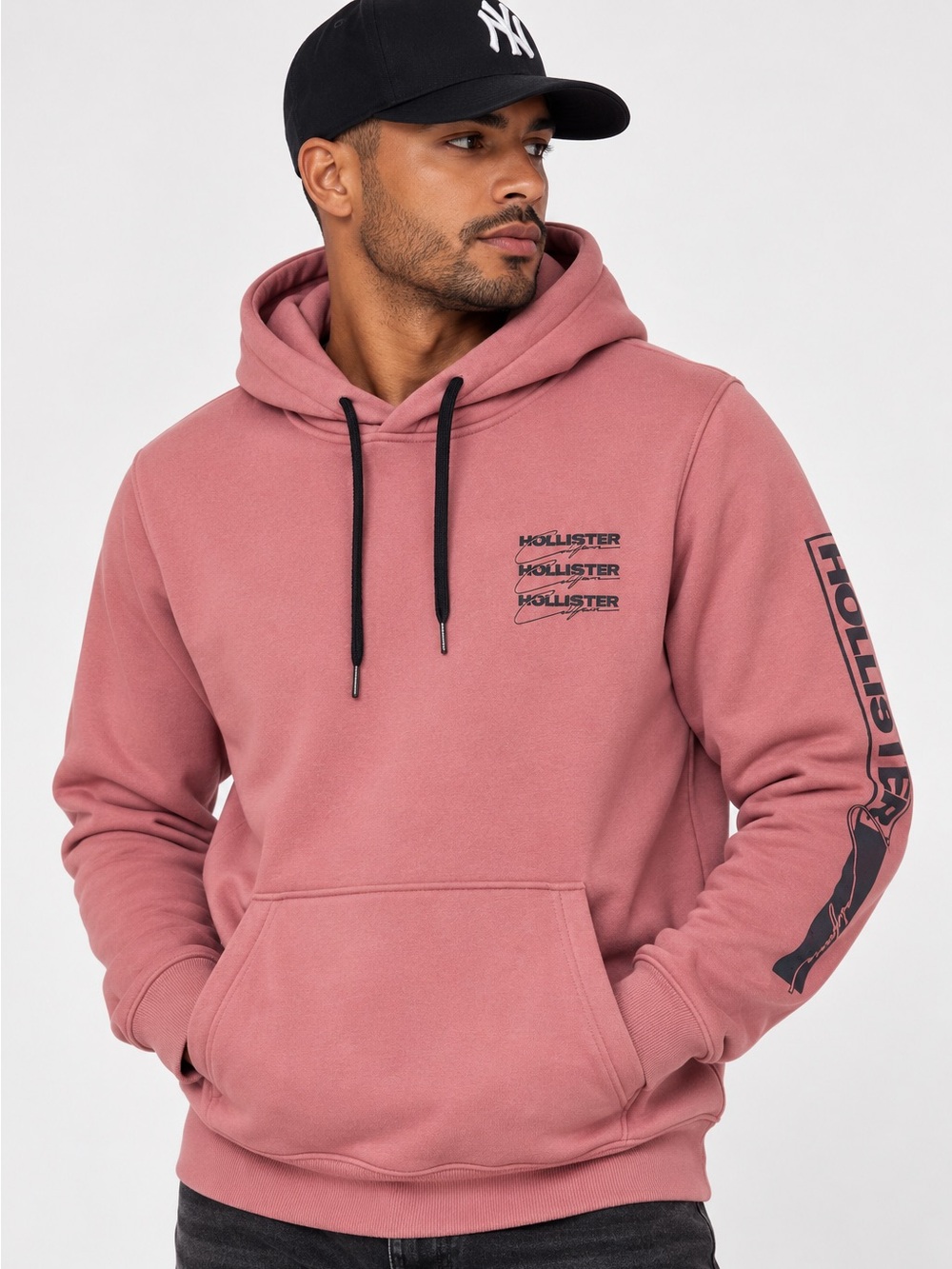 Hollister Y2K Skater Men's Rose Dust Pullover Hoodie with Logo Sleeve Sz XLArge